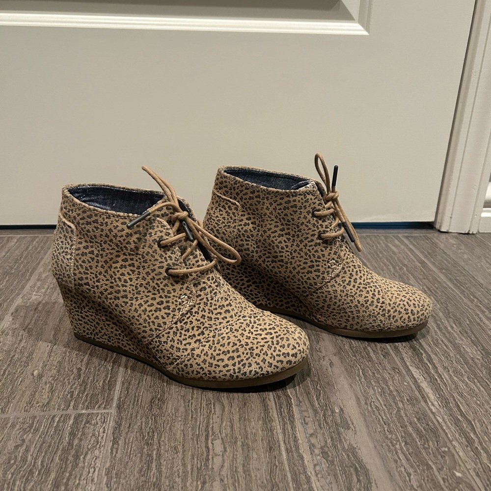 Toms leopard wedge booties.